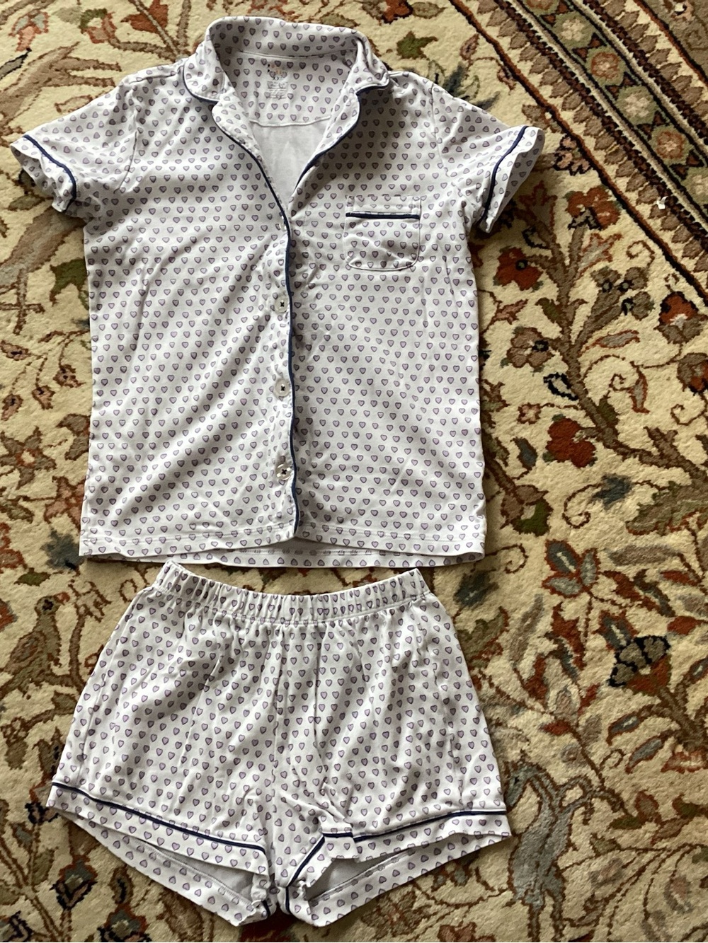 Roller Rabbit White Short-Sleeve Button-Down with Purple Heart Print